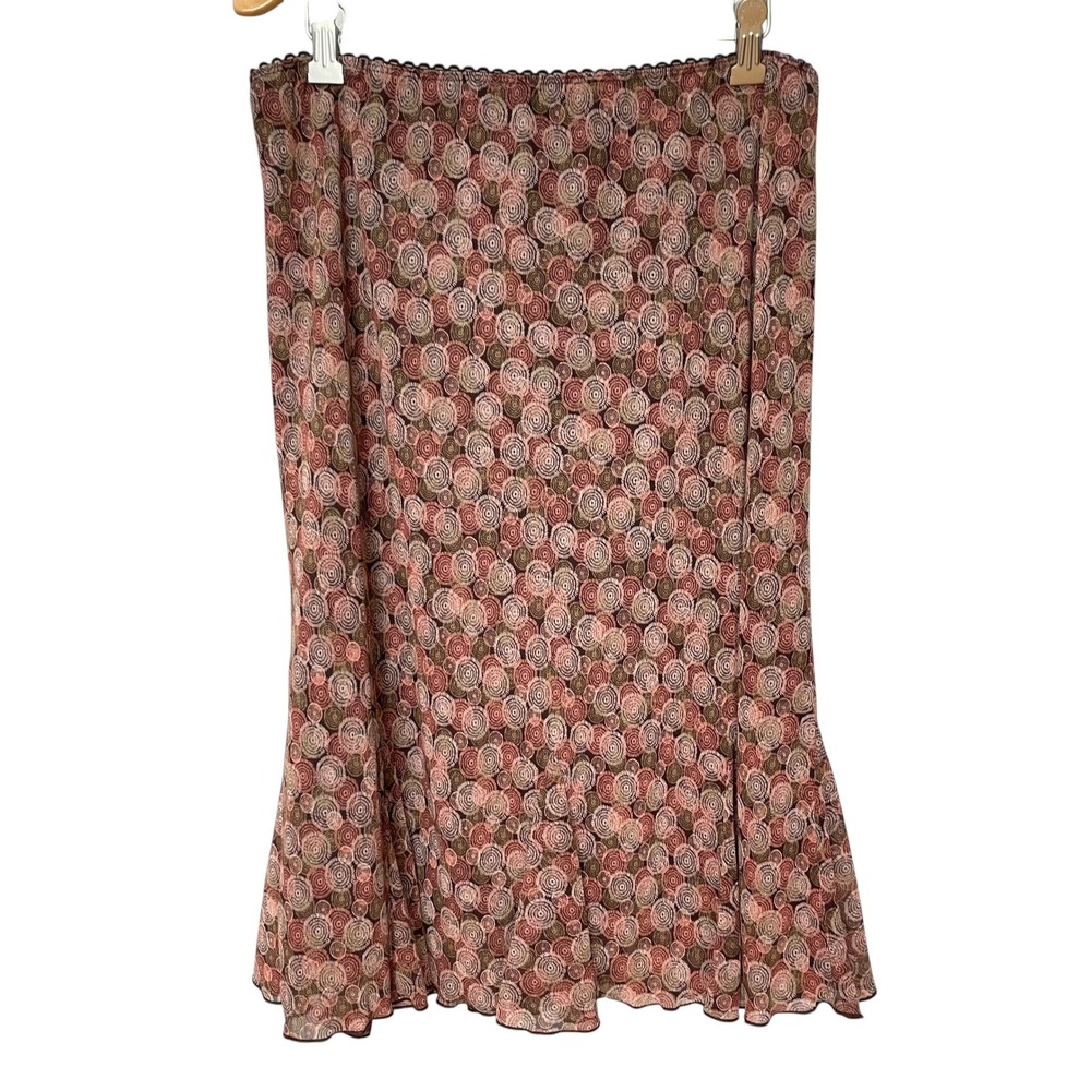 Y2K Chiffon Skirt Circle Pattern Women Brown Flutter Hem Neutral Colors Bohemian
